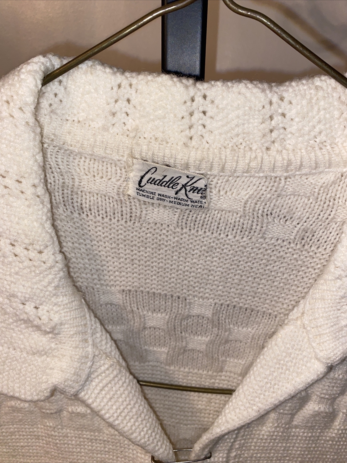 Vintage 70s Cuddle Knit Ivory Sweater Long Duster Cardigan M Coat Jacket