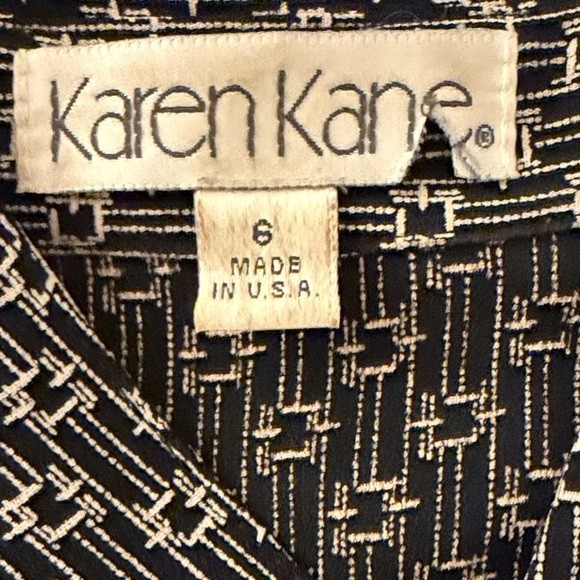 Karen Kane Vintage Black White Geometric Maxi Dress Button Front Tie Back Size 6