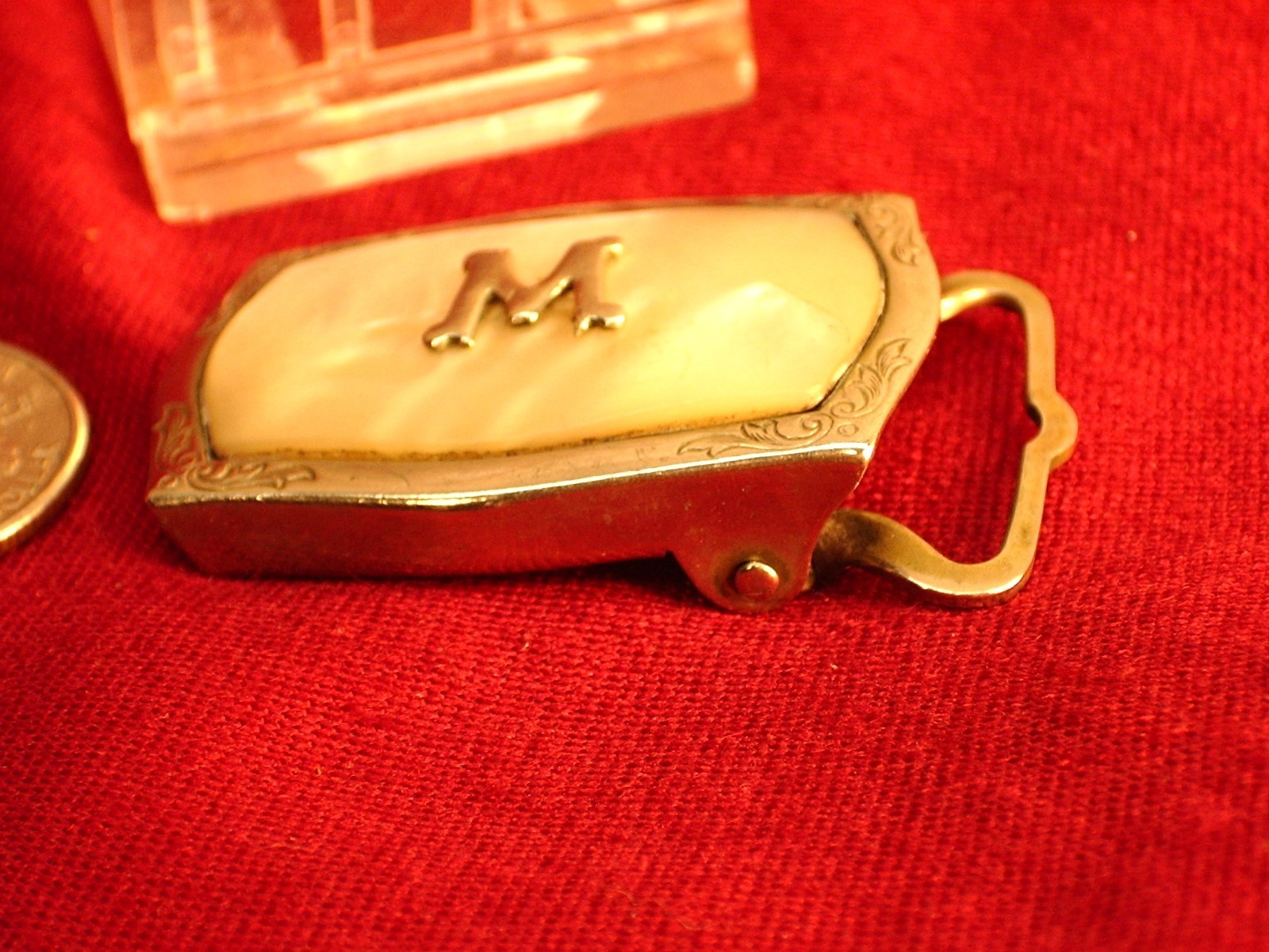 Vintage Western Style Belt Buckle c.1920’s Art Deco SILVERFRONT-MOP-Monogram-