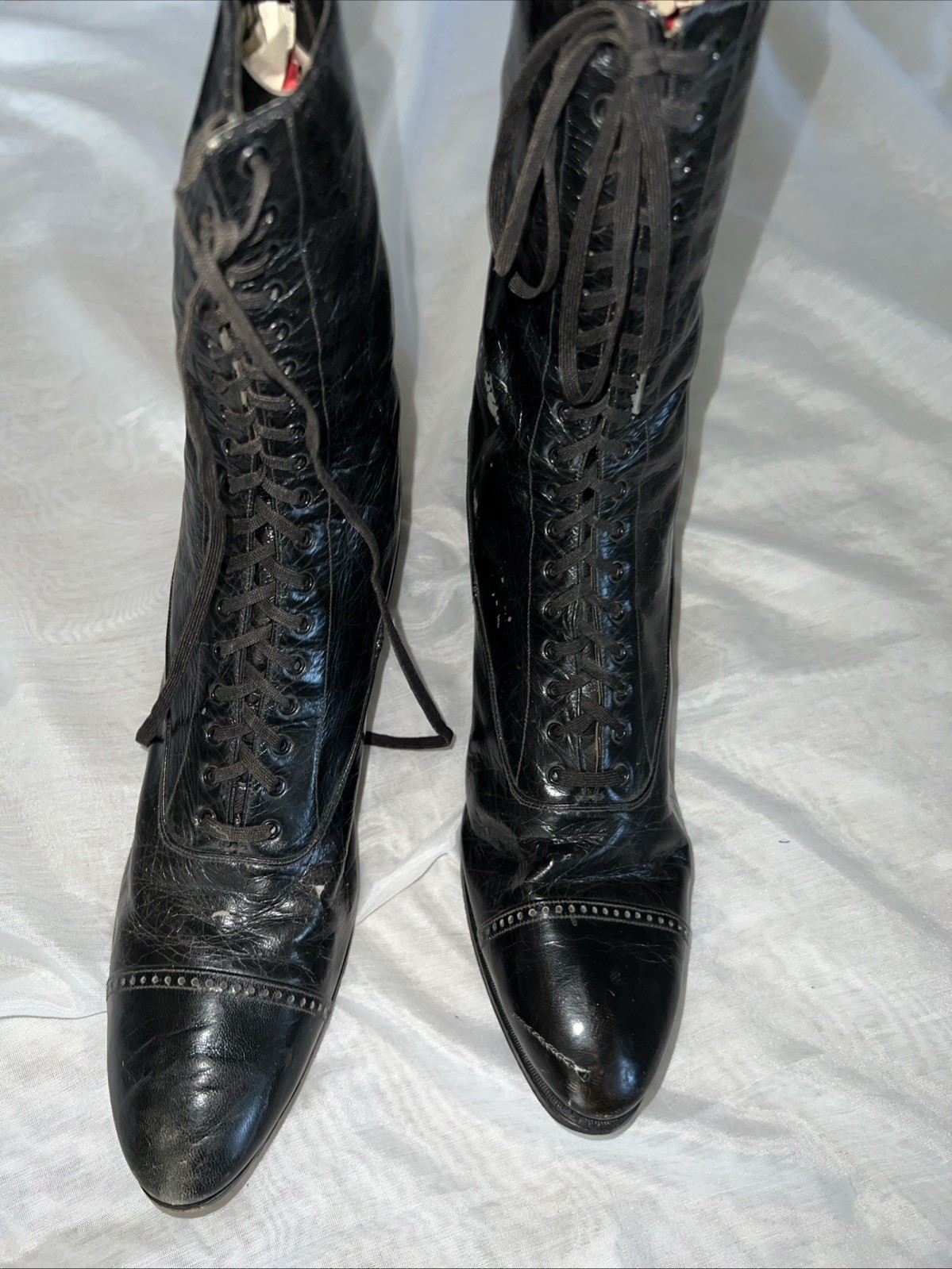 Boots Victorian Edwardian Antique Womans Black Leather High Top Lace Up Shoes