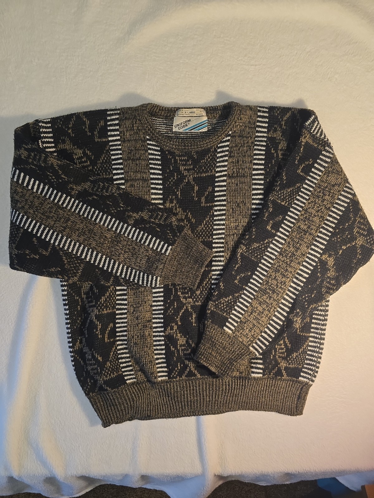 Uniform Code Vintage 90s Black White & Brown Sweater XL 100% Virgin Acrylic