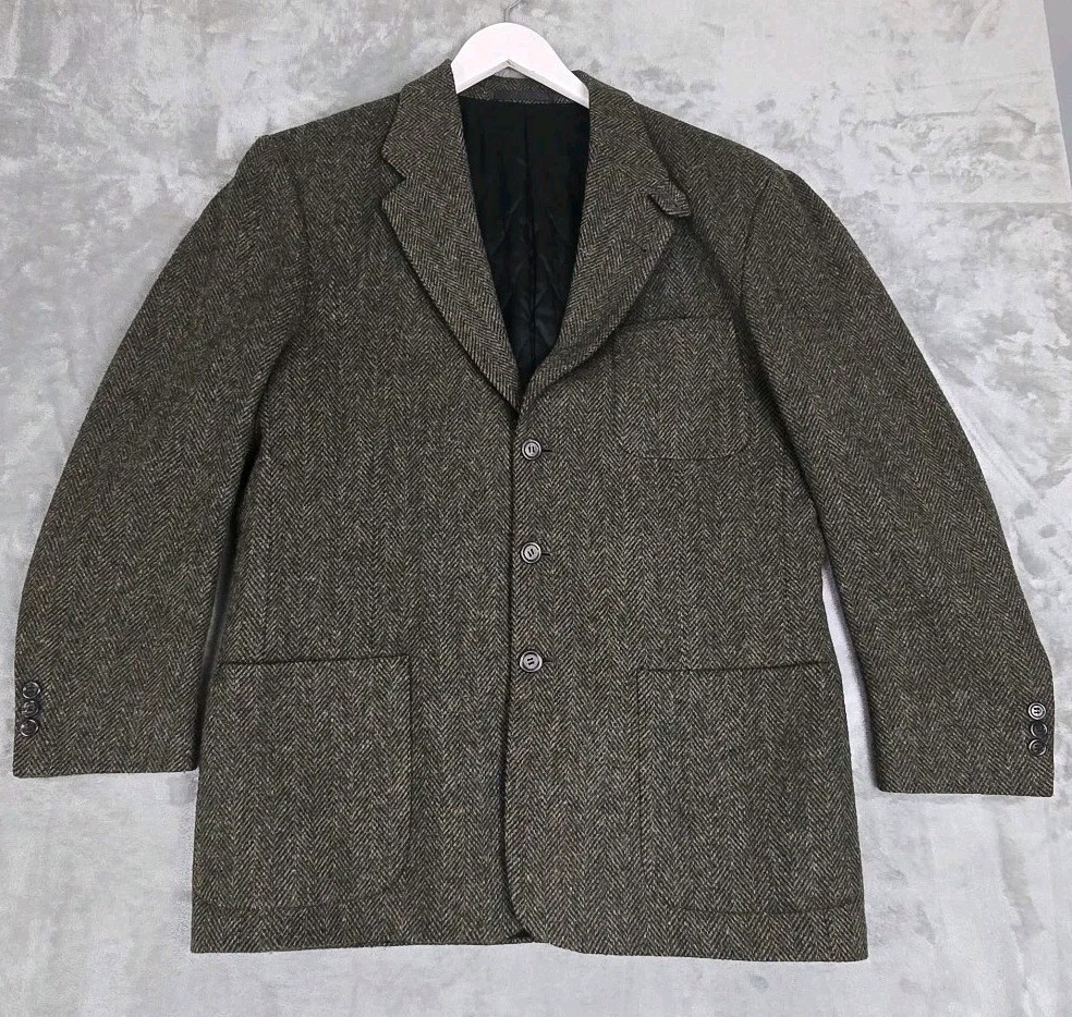 LL Bean VTG Mens Herringbone Tweed Blazer Jacket Med Brown 3M Thinsulate Wool