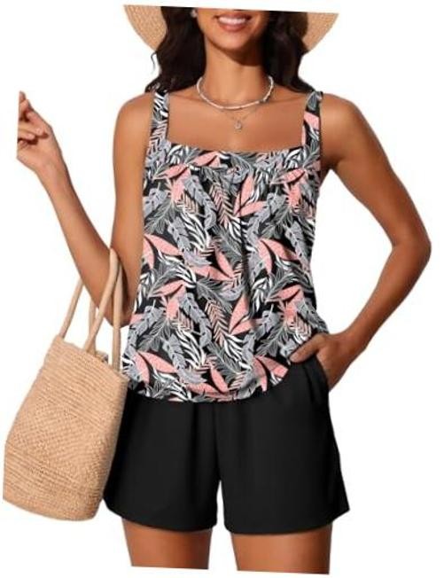 Blouson Womens Tankini Swimsuits 2026 Modest Tummy Control 16 Jungle Leaf