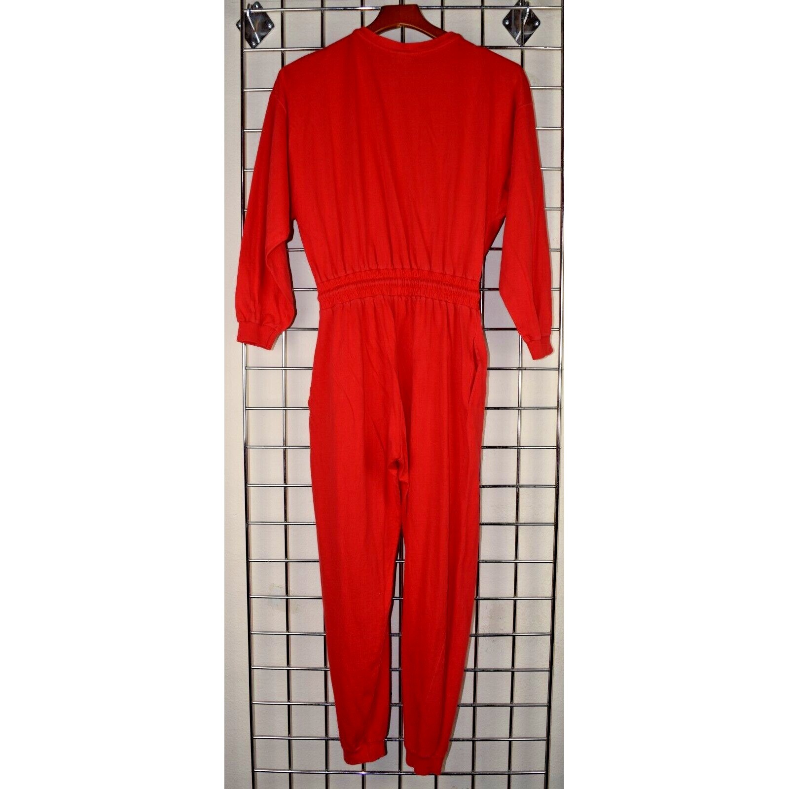 Vintage Jumpsuit Oakbrook Size S/M 80s Cherry Red Cotton Snug Fit Made USA