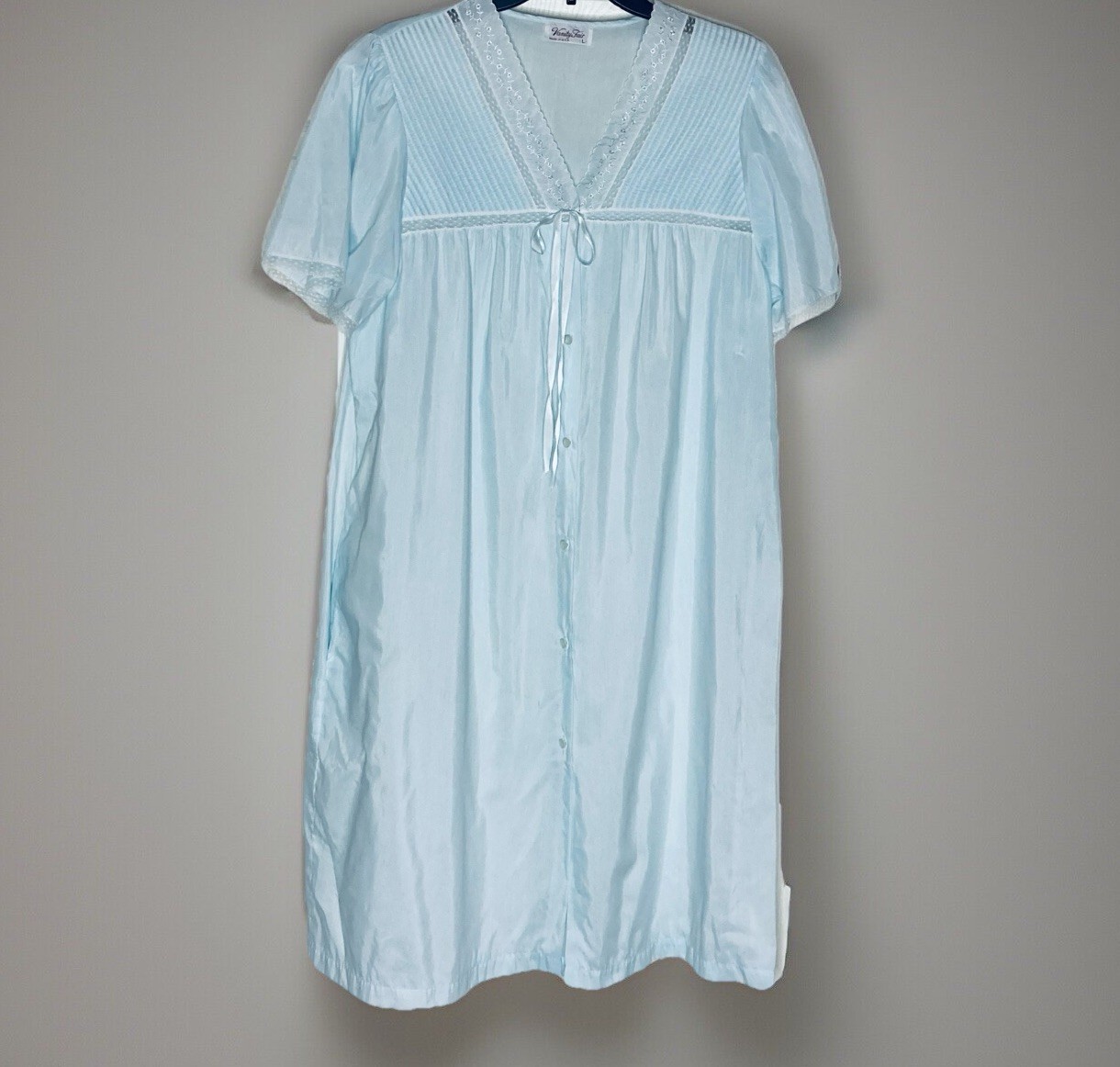 VTG Vanity Fair Large Housecoat Light Blue Button-Up Cotton Blend Short Sleeve