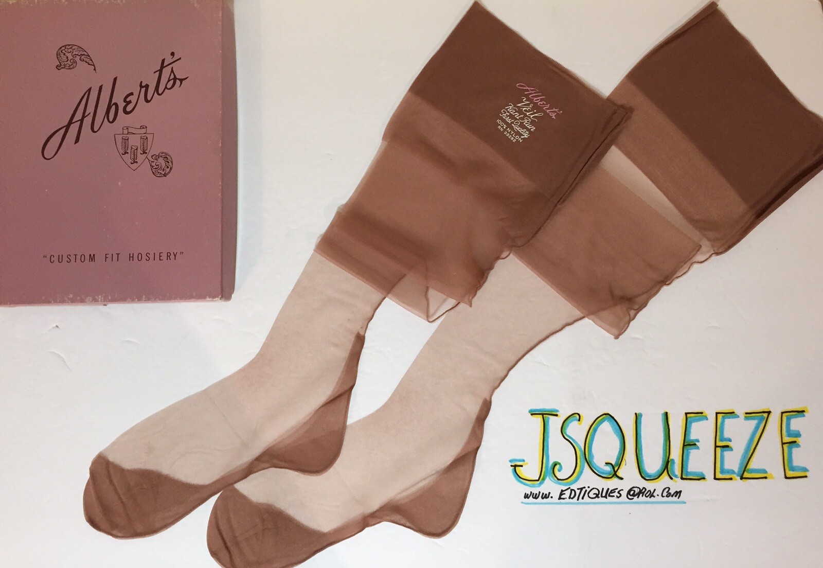 6 Pairs Vintage 1950 Albert’s Veil Cuban Self Seam F/F Nylon Stockings 15 DENIER