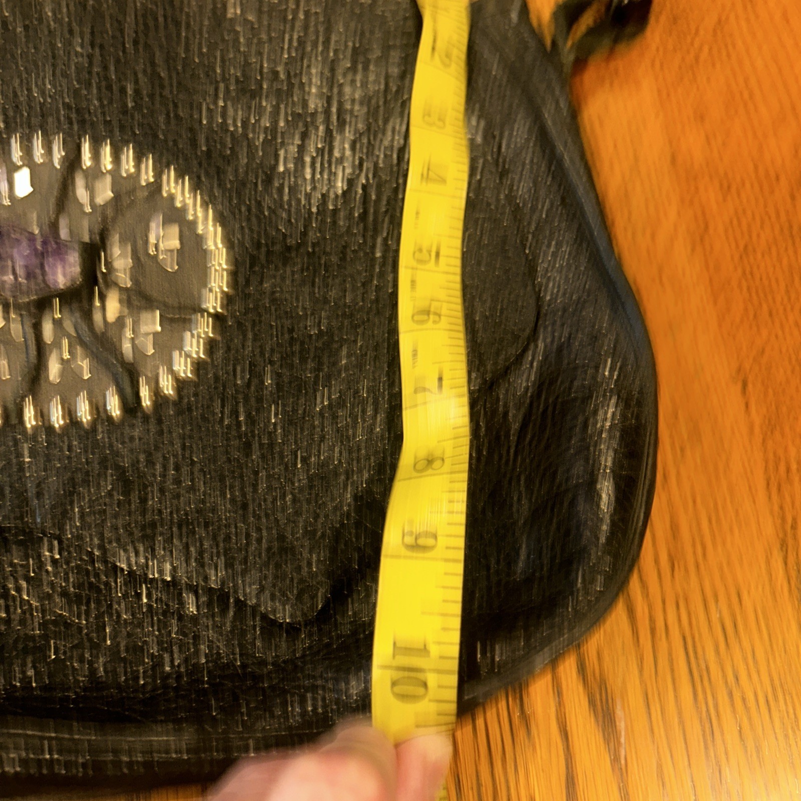 One Of A Kind, Handcrafted, Black Leather Bag Purple Crystal And Silver Accents