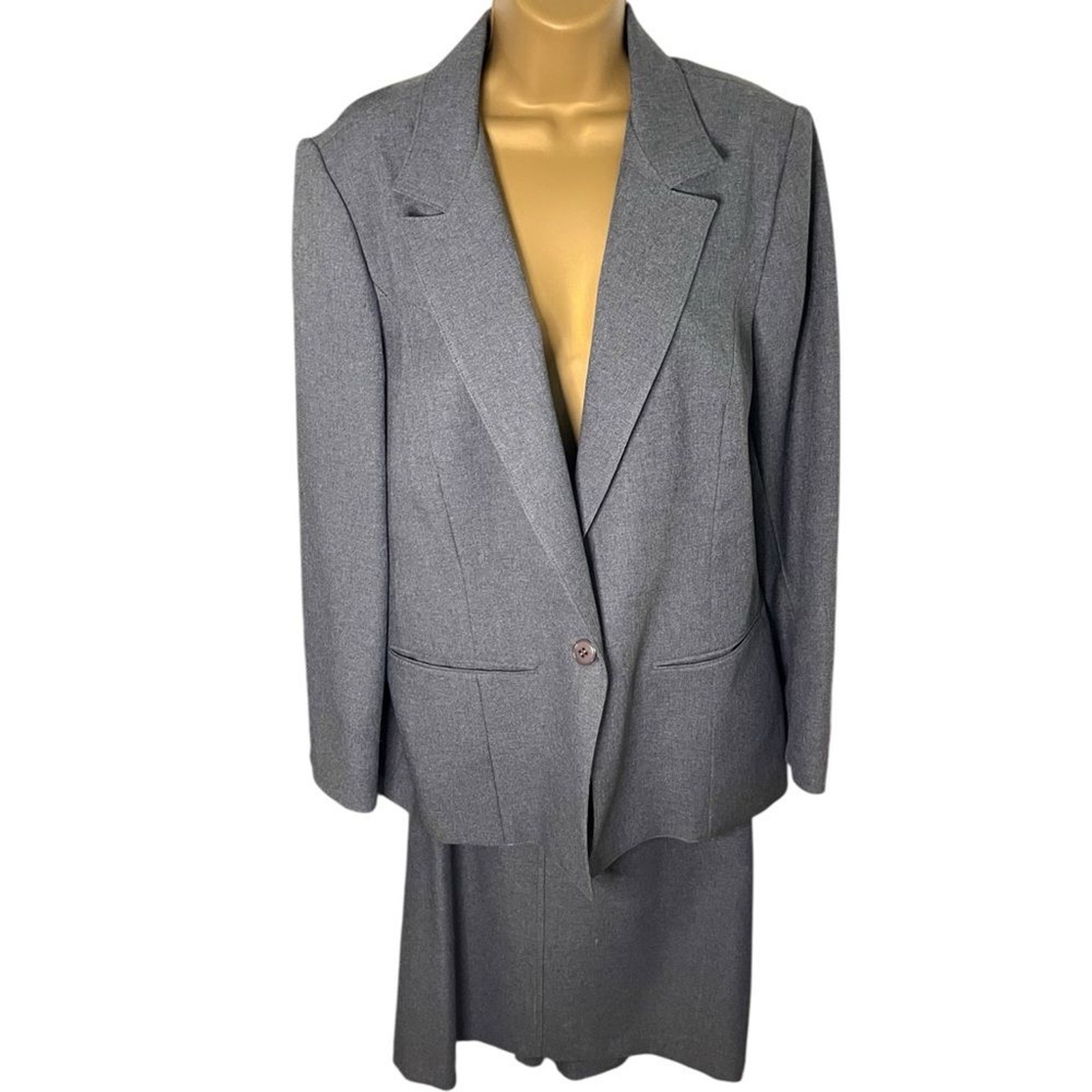 Vintage 70s Levi Strauss & Co Tailored Blazer Skirt Suit Set Midi Gray 38/32