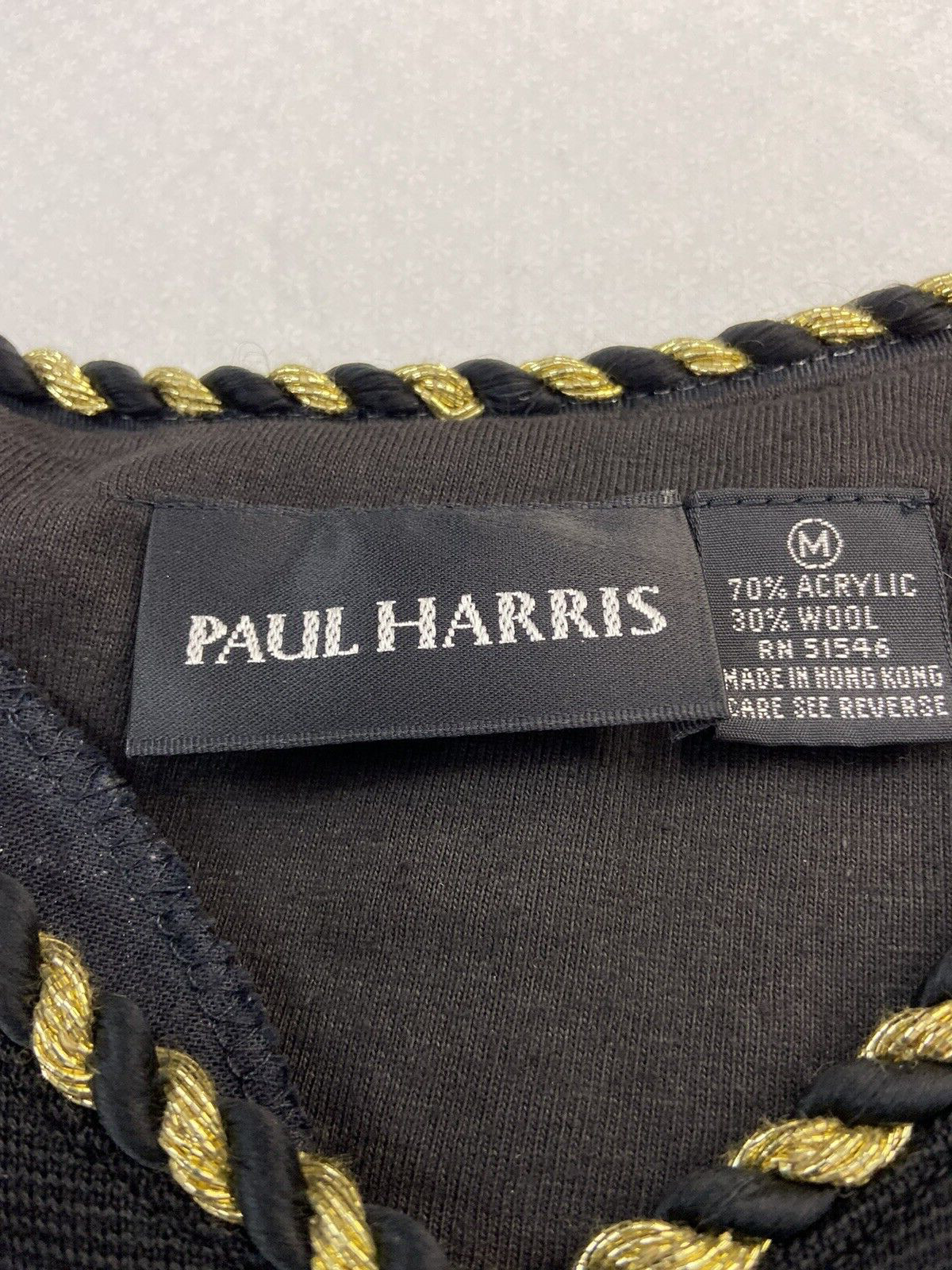 Vintage Paul Harris Dress Wool Blend Black Gold Elizabeth II Buttons Sz M