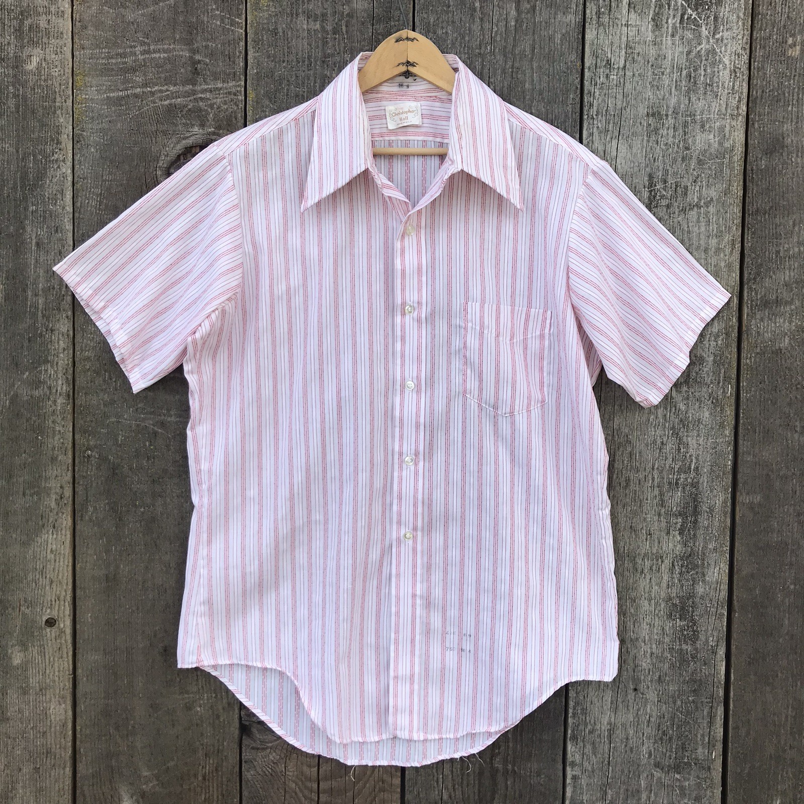 VTG 60s-70s Christopher Hall Dagger Collar Pinstripe Short Sleeve Button Up