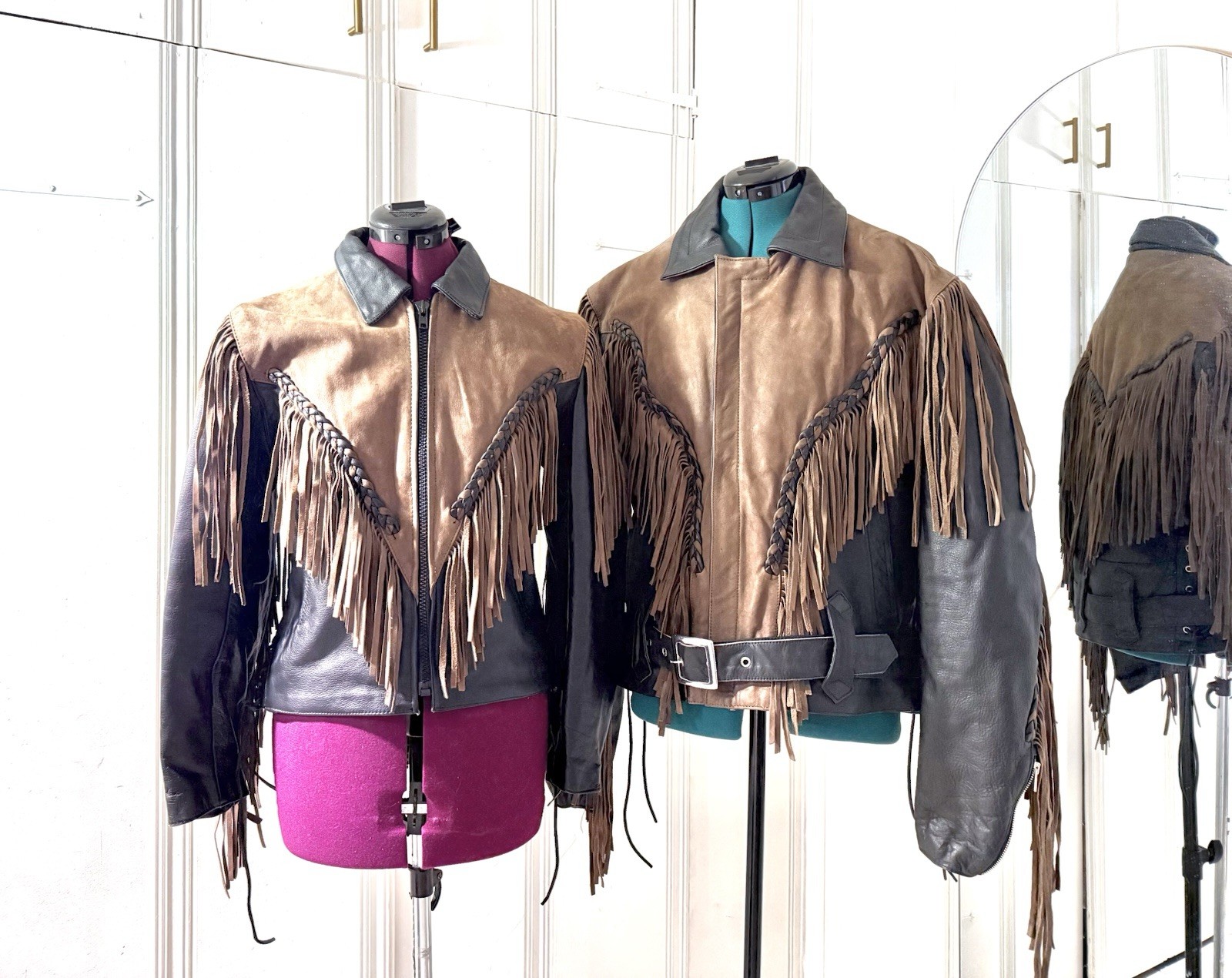Vintage Brown Fringed Leather Jackets Couples Matching His & Hers by Frontier