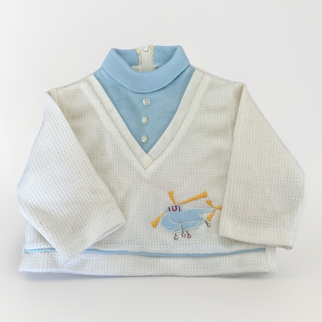 Vintage Tiny Tots Original Baby 6-12 Mo Helicopter Embroidered Knit Pullover 70s