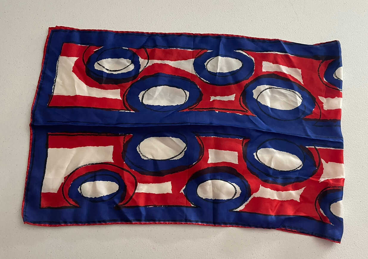 Vintage Vera Neumann Scarf Red Blue Abstract Circles Fashion Mid Century Modern