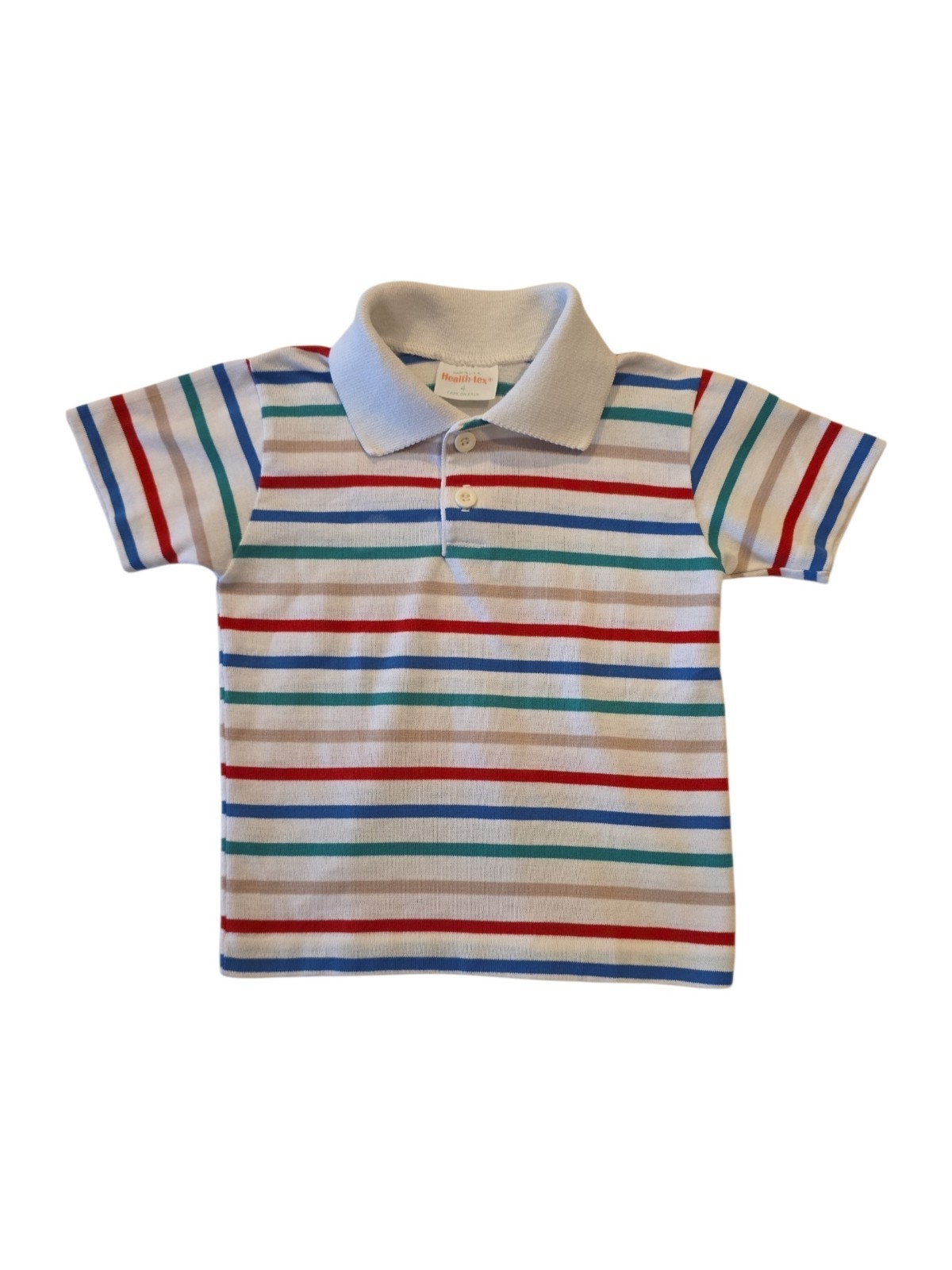 Vintage Health-Tex Toddler Polo Shirt Size 4 USA Striped Red Blue Green Tan