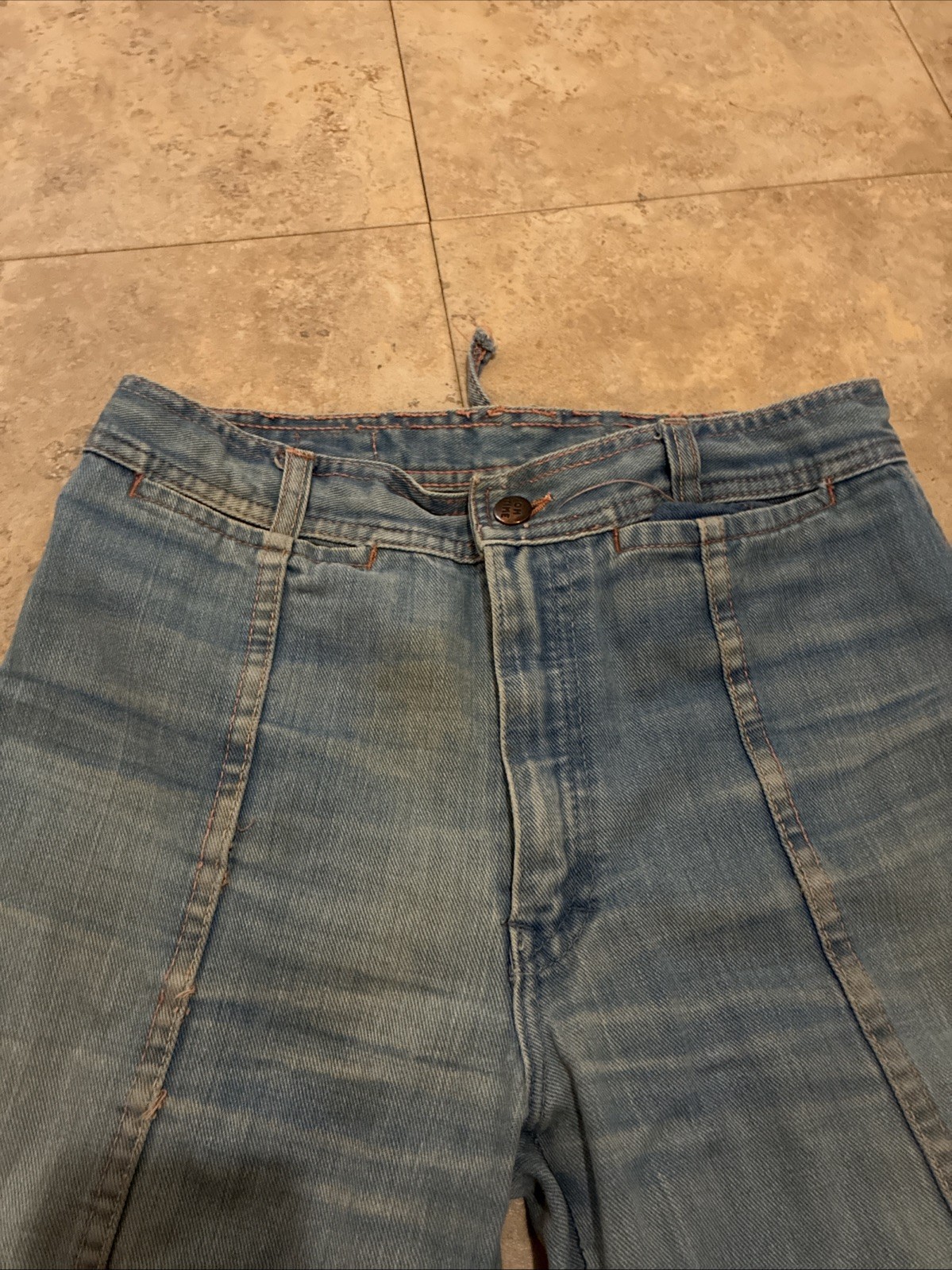VTG 70s On Time By Prime Time Patchwork Denim Flare Leg Pants Waist 27” Tag 31
