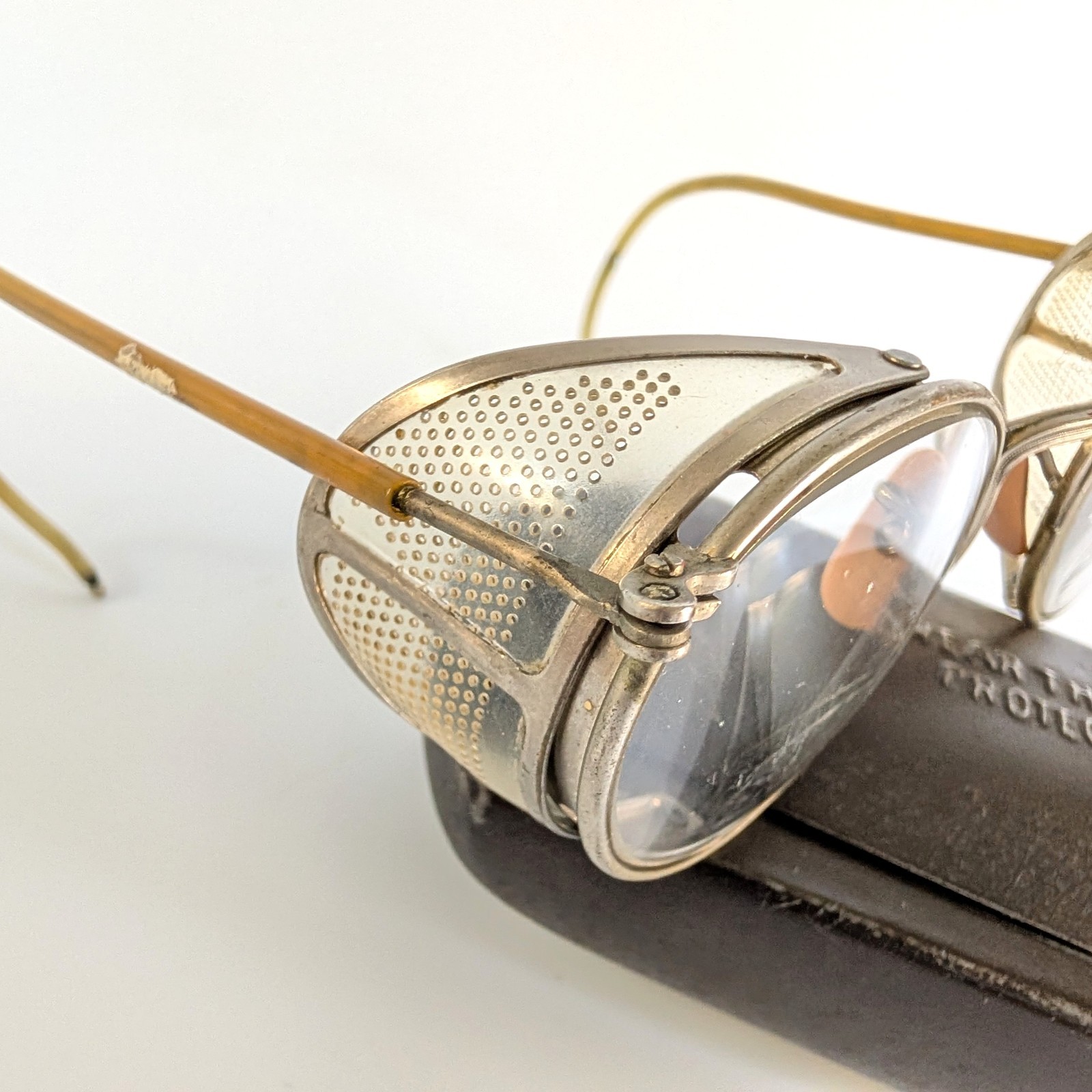 Vintage AO Safety Goggles Steampunk Industrial Bifocal Glasses Case Art Deco