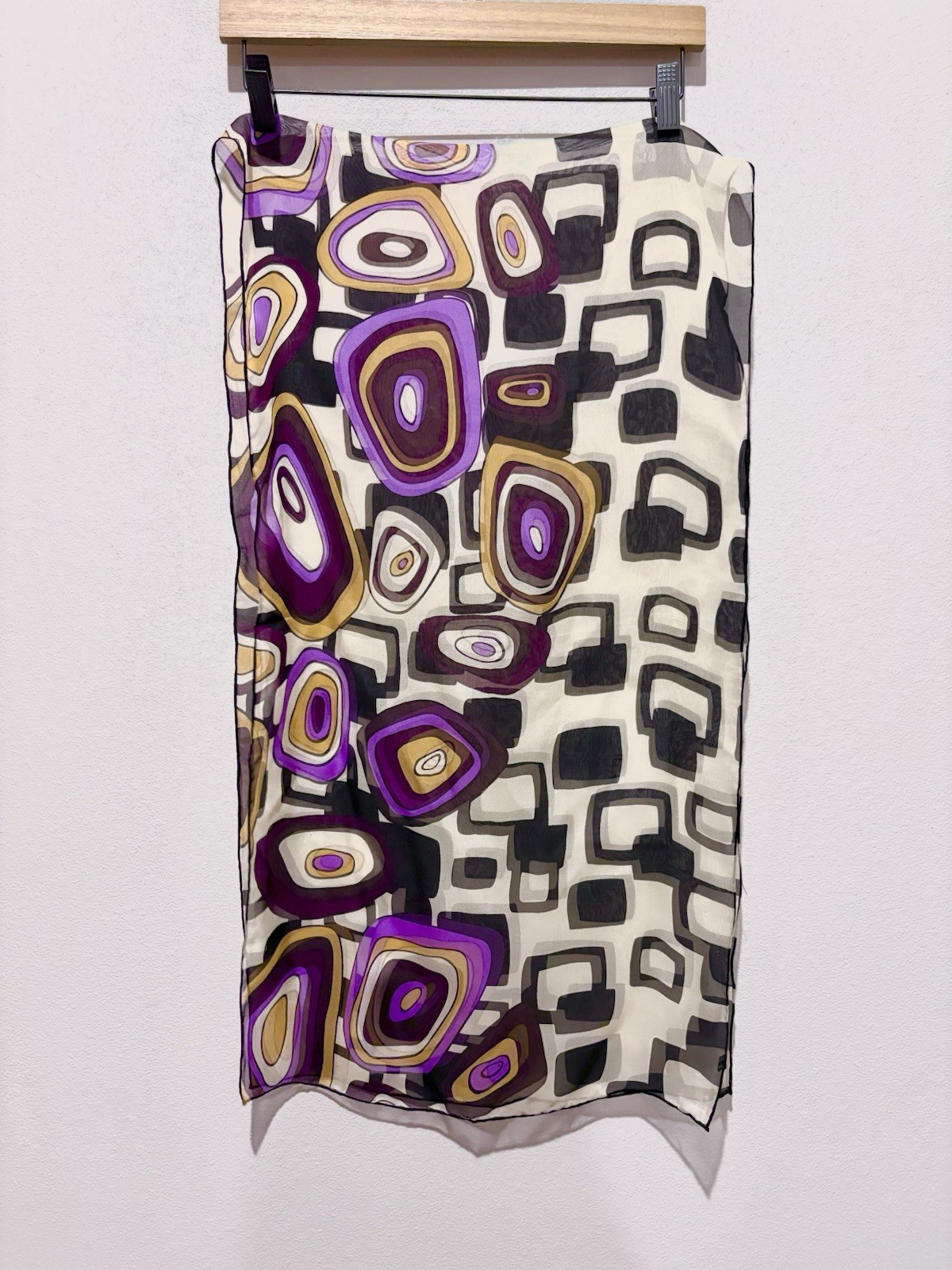 Vintage Silk Scarf Mid Century Colors Abstract Design Mod 1960s Long