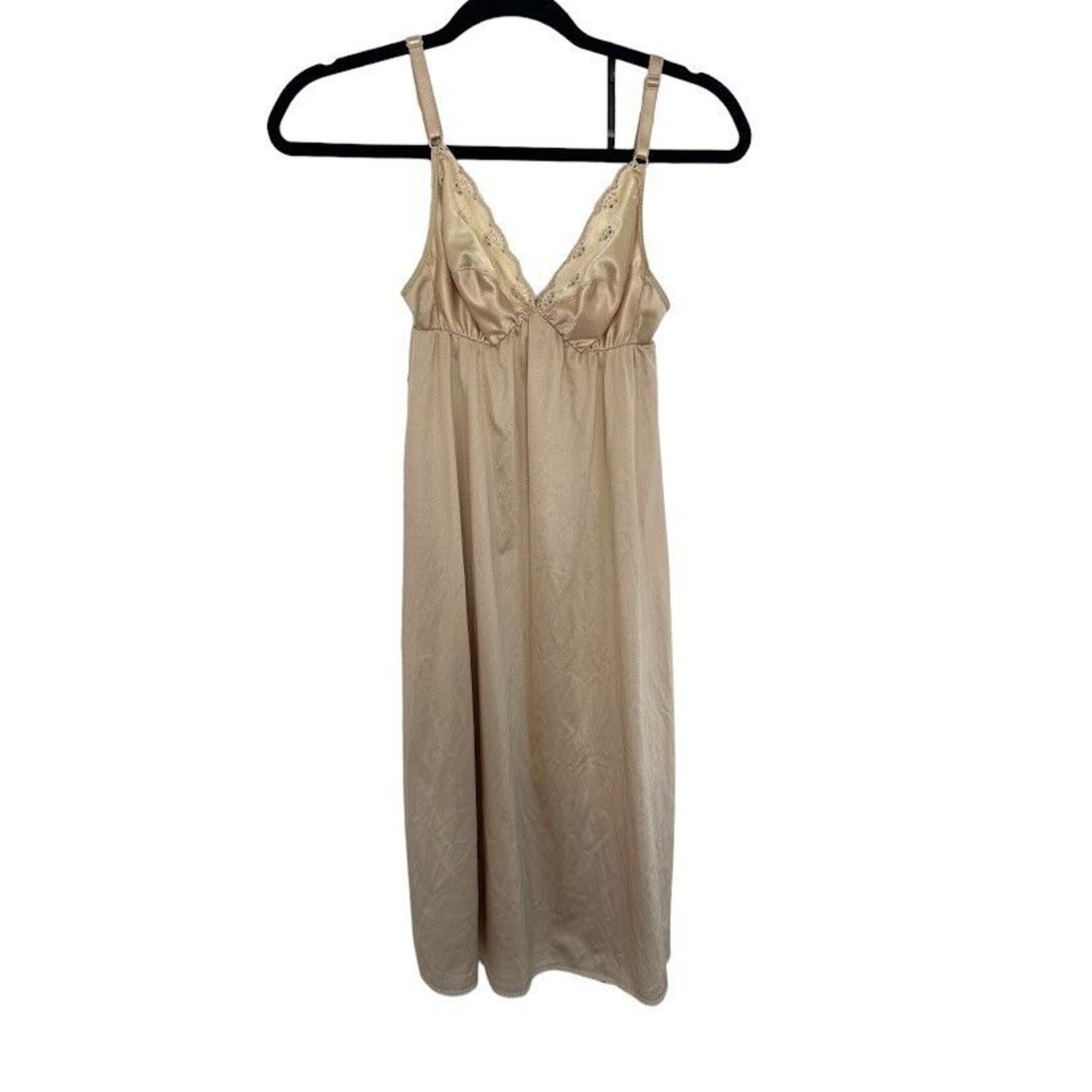 St Michael Nude Beige Empire Nightgown Slip Gown Dress Lace Size 14 Midi Vintage
