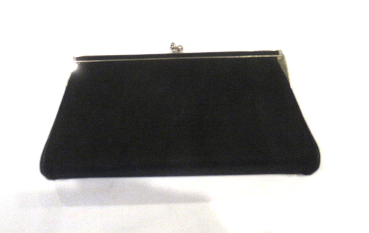 Ande’ black fabric purse, ivory satin lining, 10 inches wide