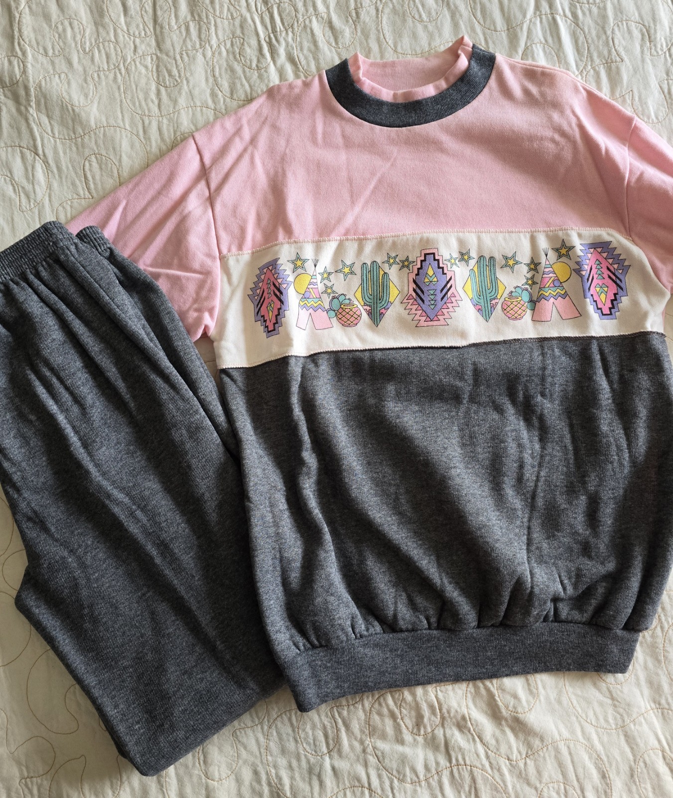 Vintage 80s 90s Winterset Sweatsuit NOS Womens XS Small Medium Western Pink Gray