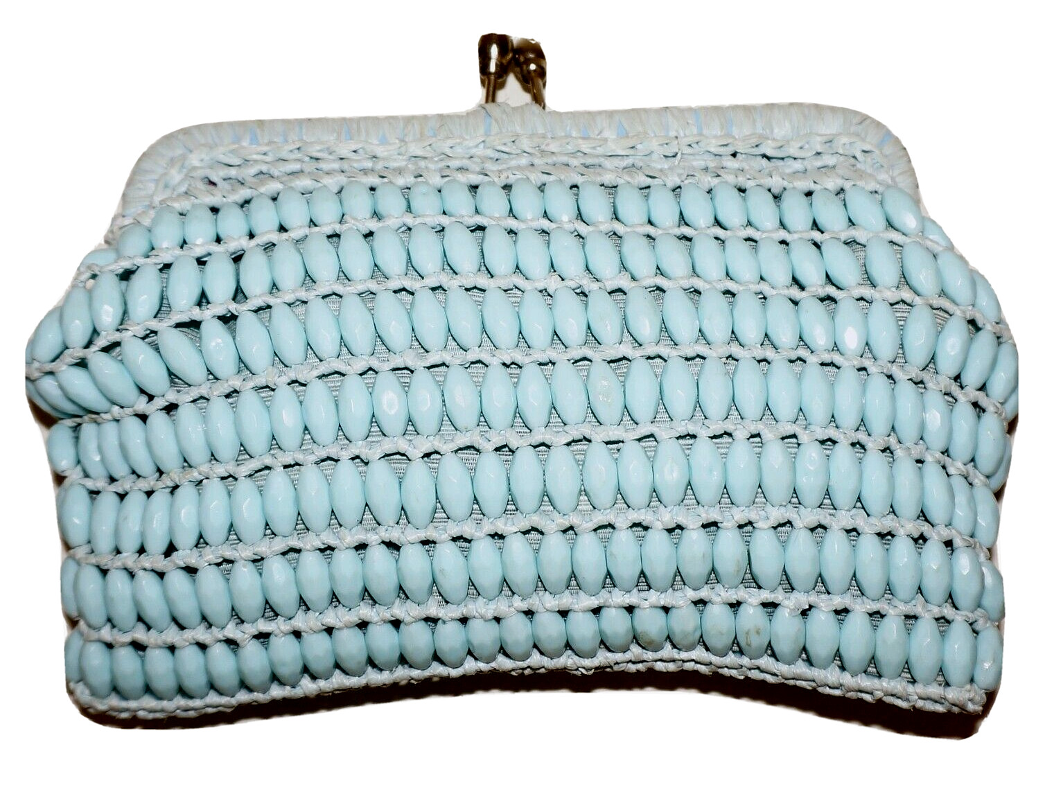 60’s Vintage MARCUS BROS. Light Blue Woven Straw & Beaded Clutch 5.5 x 8.5 ITALY