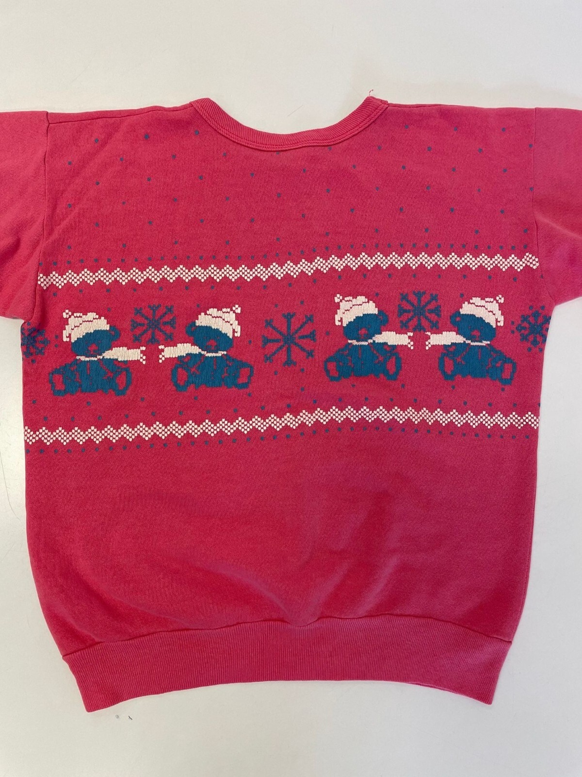 Vtg 80’s Pink Blue Painted Snowflakes TEDDY Bears Kawaii Fairy Kei Sweatshirt M