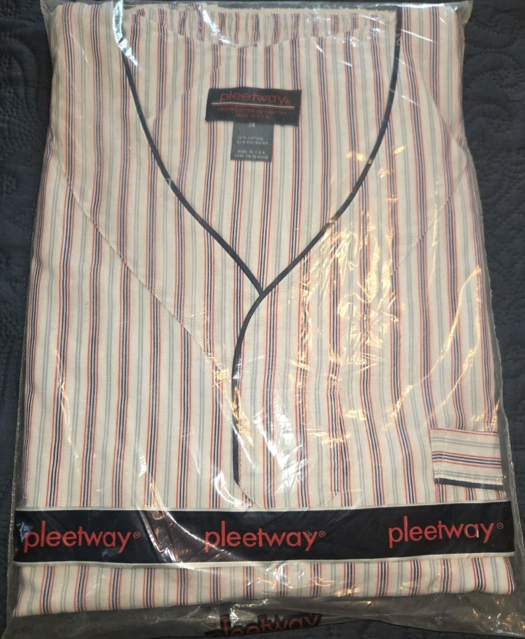 Pleetway 1950s Mens 3XL Pajama 2pc Set Pullover Long Sleeve/Elastic-Snap Pants