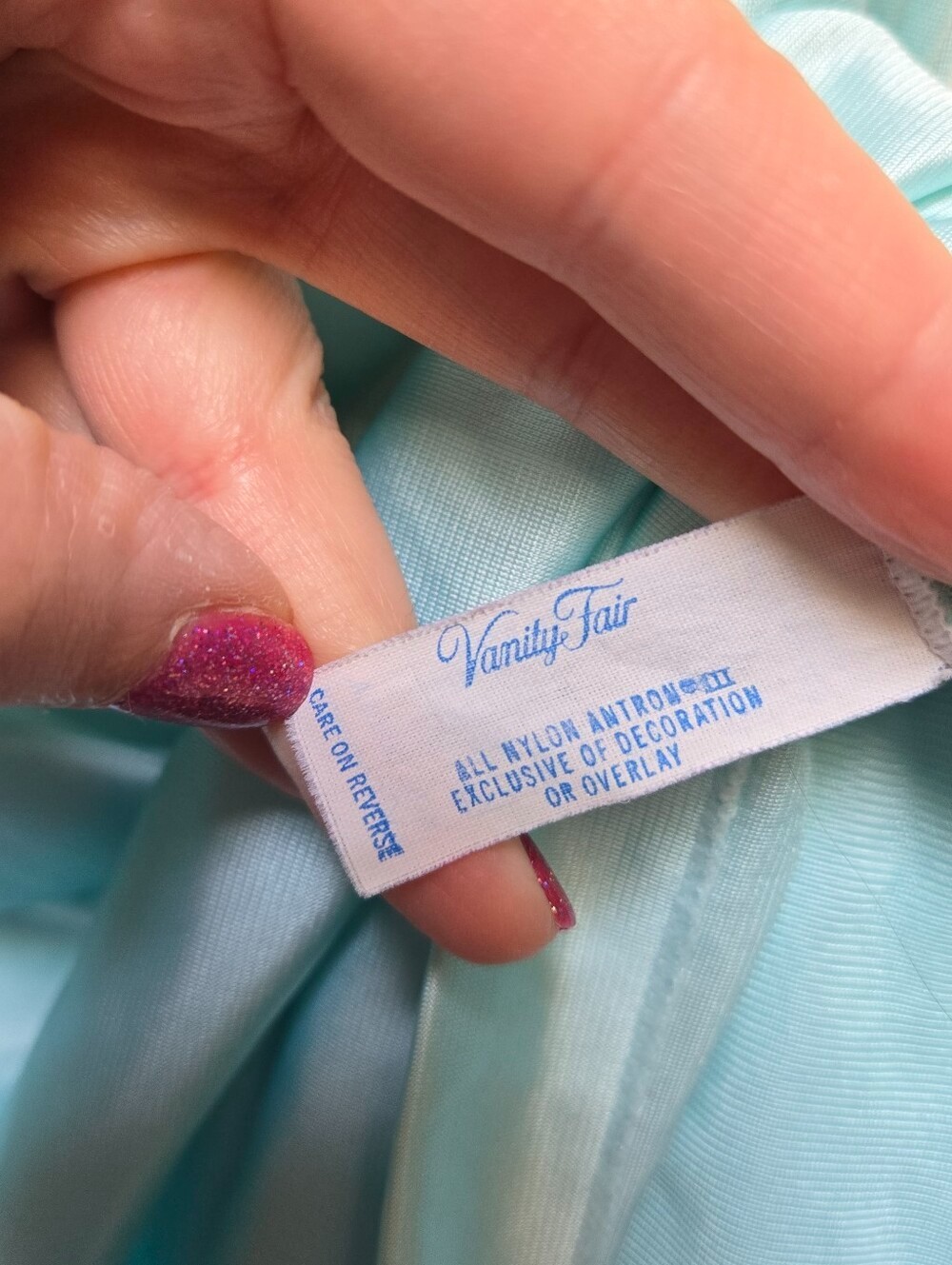 Vintage Vanity Fair Blue Nylon Nightgown Size XXL Made in USA Lace Negligee