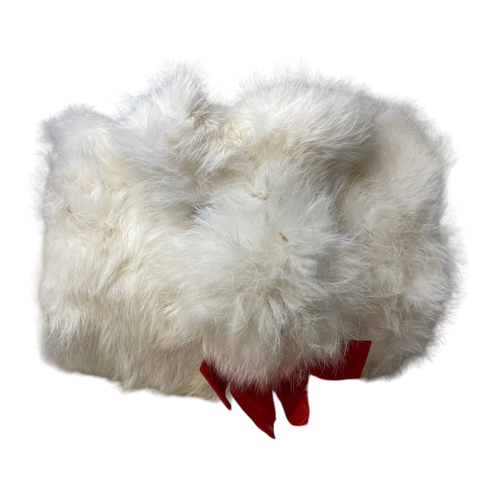 Vintage Child’s White Rabbit Fur Hand Muff Warmer Dog Face 1950s