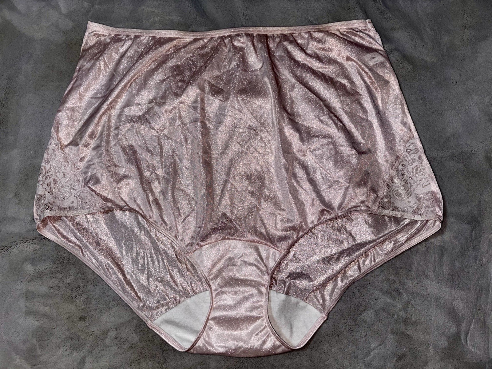 3 Pairs Lot Vtg Shadowline Shiny Nylon & Lace Granny Panty Brief Plus 3XL 3X New