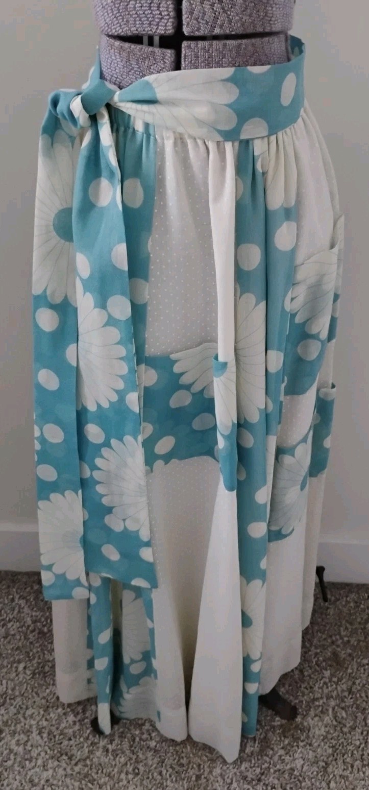 Vtg 70’s Blue White Patchwork Maxi Skirt Boho Hippie Flower Power Pockets S Rare