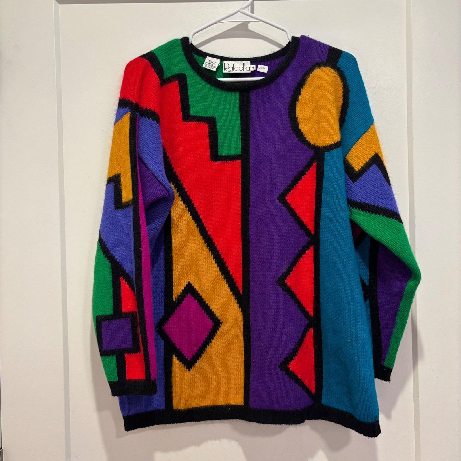 Vintage Rafaella Angora Lambswool Geometric Colorblock Sweater Mens Medium Multi