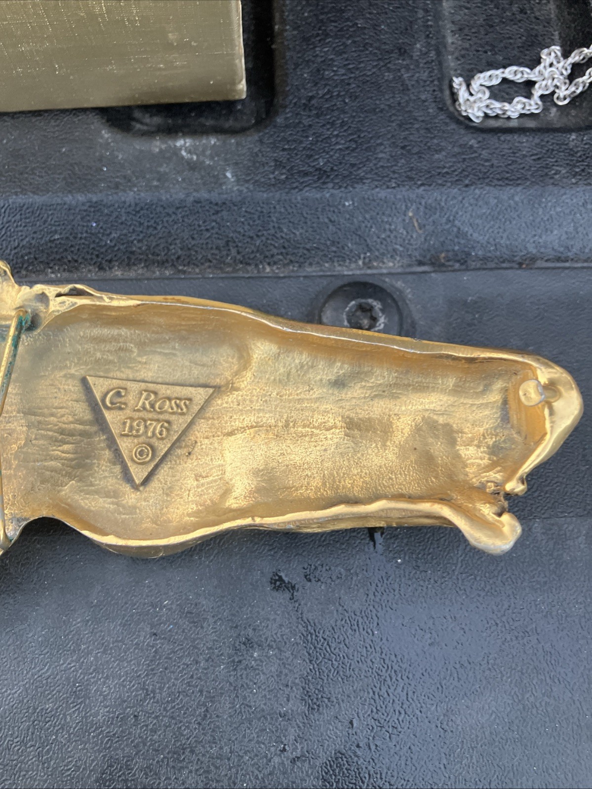 Vintage Christopher Ross 1976 Gold Toned Horse Head Belt Buckle
