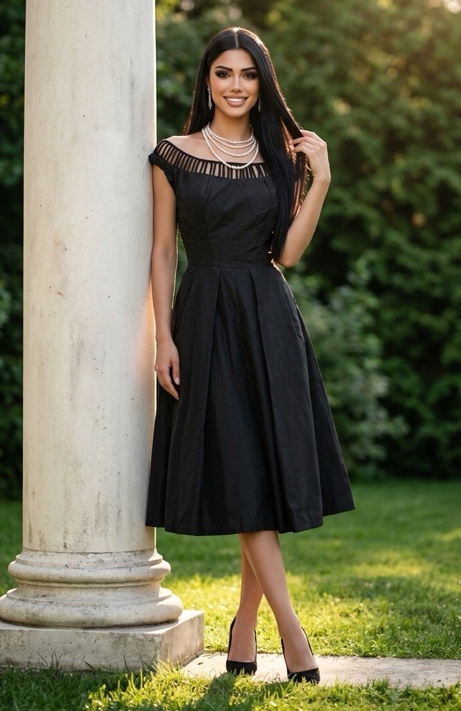 Vintage 1950s Dress EMMA DOMB 🇺🇸 Black Taffeta Aline Party Fit & Flare 38b 25w