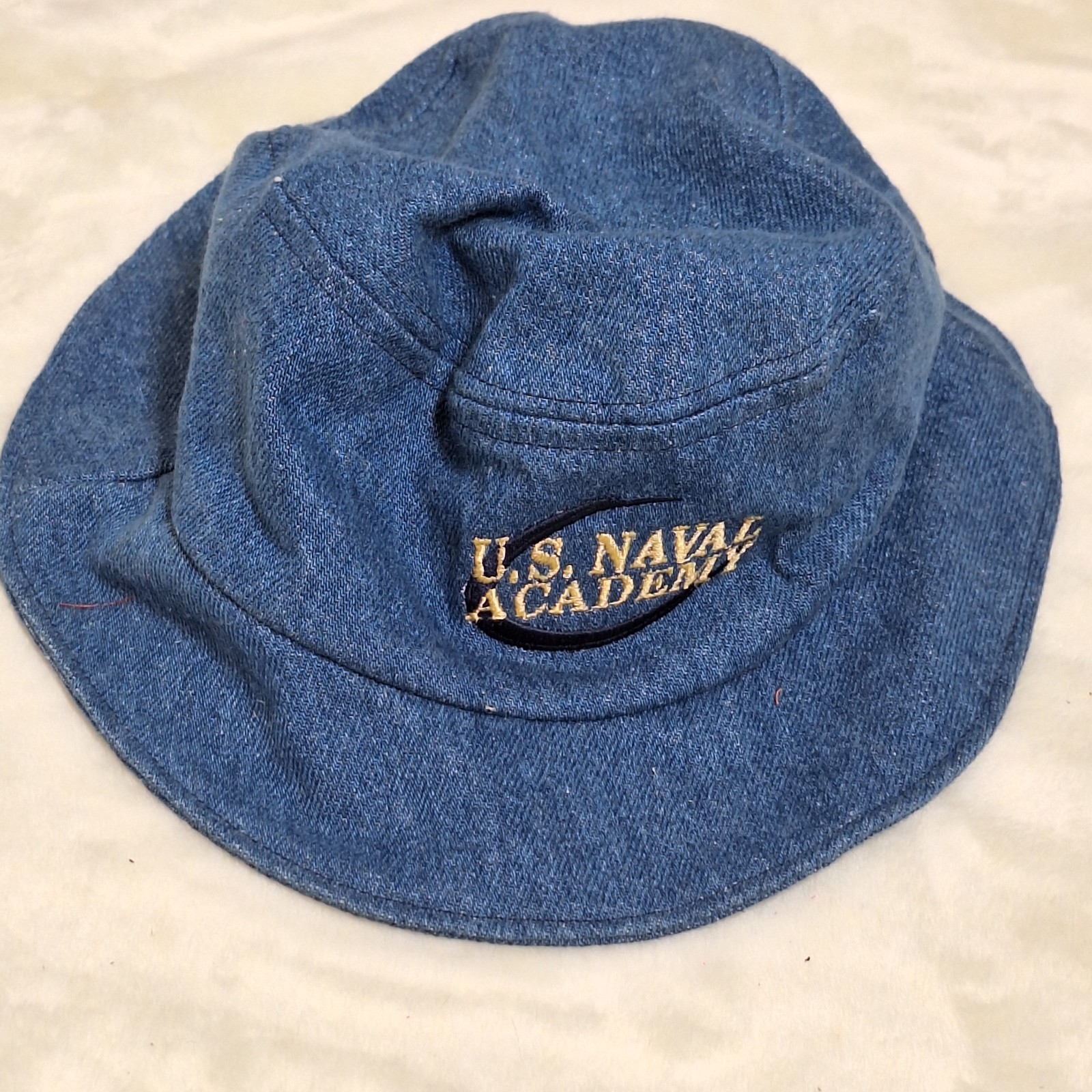 Vtg Boys Embroidered Denim Cap Hat Made in USA Blue US Naval Academy Sz L XL