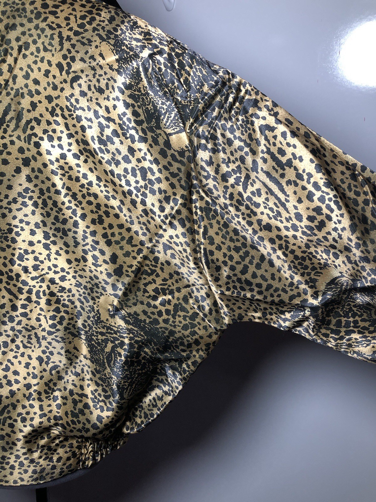 Vintage 80s Hanarum Reversible Gold Black Leopard Jacket Korea B-52” L-24.5”