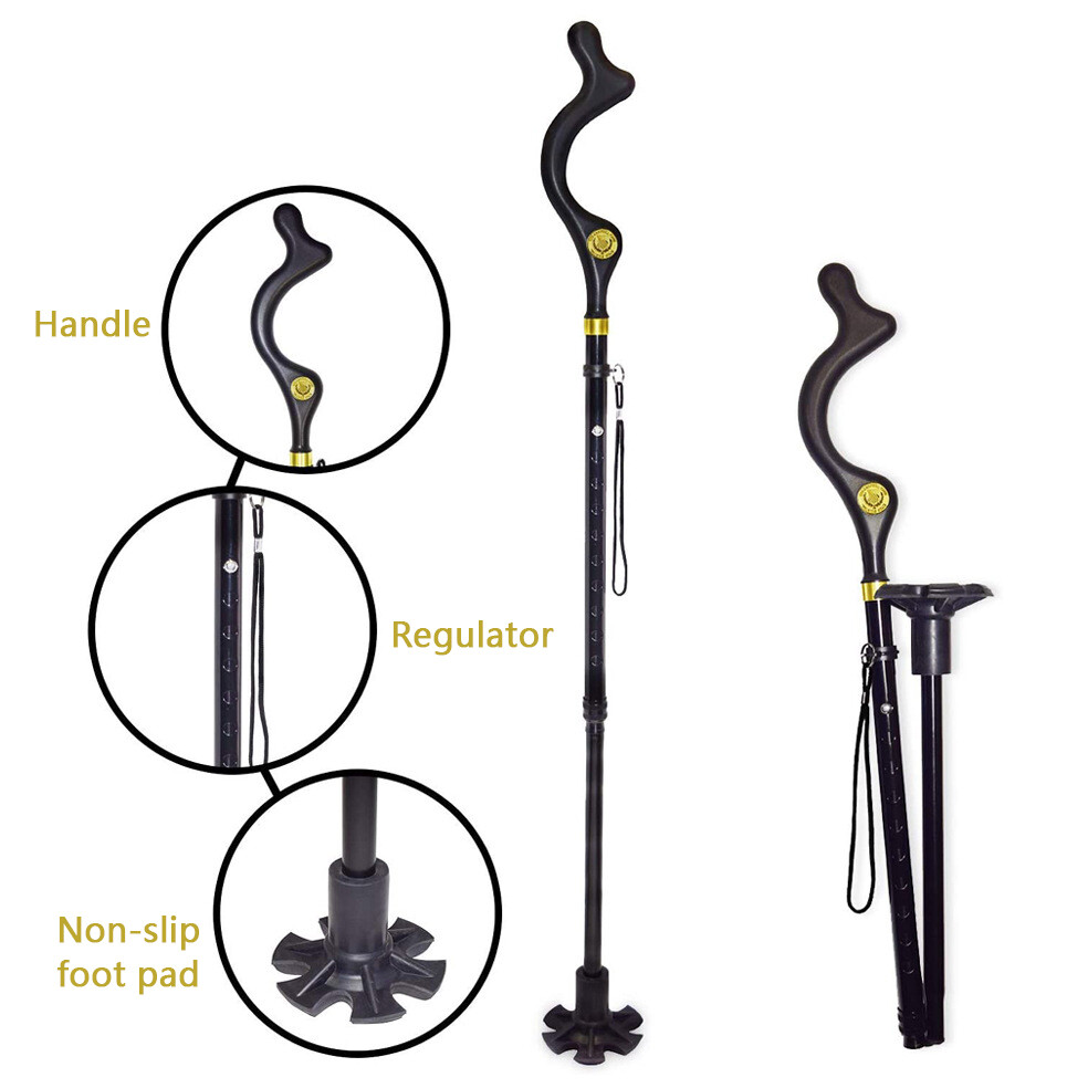 Posture Walking Stick Cane for Men Women Adjustable Self Standing & Collapsible