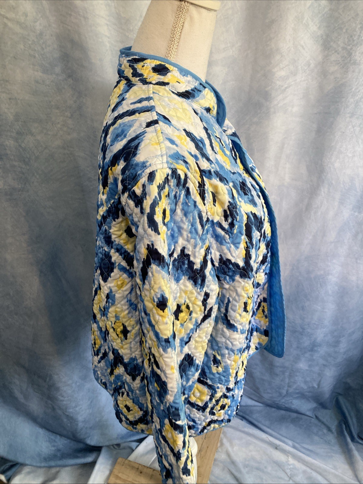 Vtg 90s Y2K Alfred Dunner Quilted Boho Jacket Plus 18 Blue Yellow Ikat Diamonds