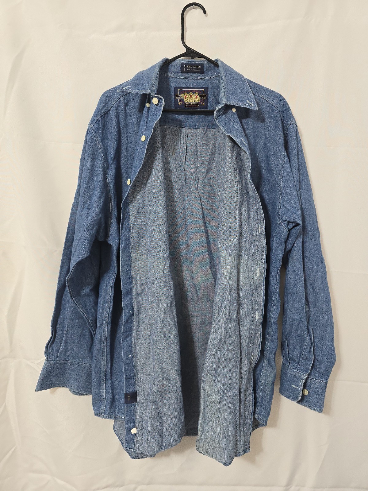 Vintage Polo Ralph Lauren Mens Button Down Denim Shirt Distressed Workwear