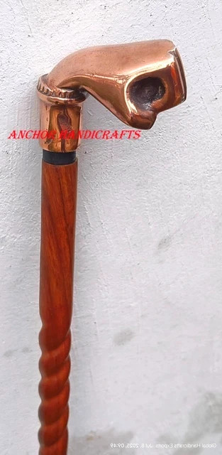 Nautical Antique Copper Punch Handle Brown wood Premium Quality Walking Stick