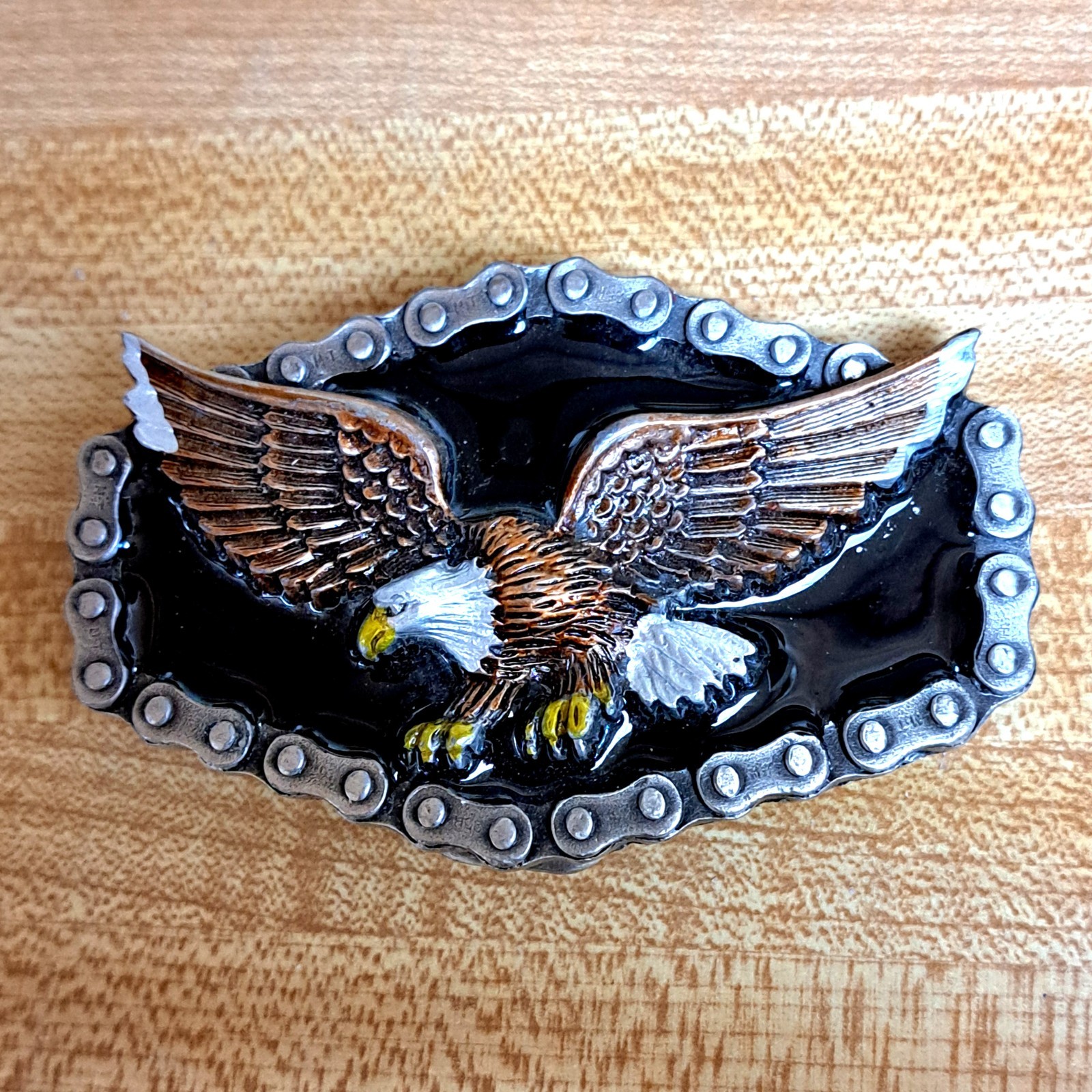 Eagle Belt Buckle Motorcycle Chain Great American Enamel Pewter USA MADE NEW NOS