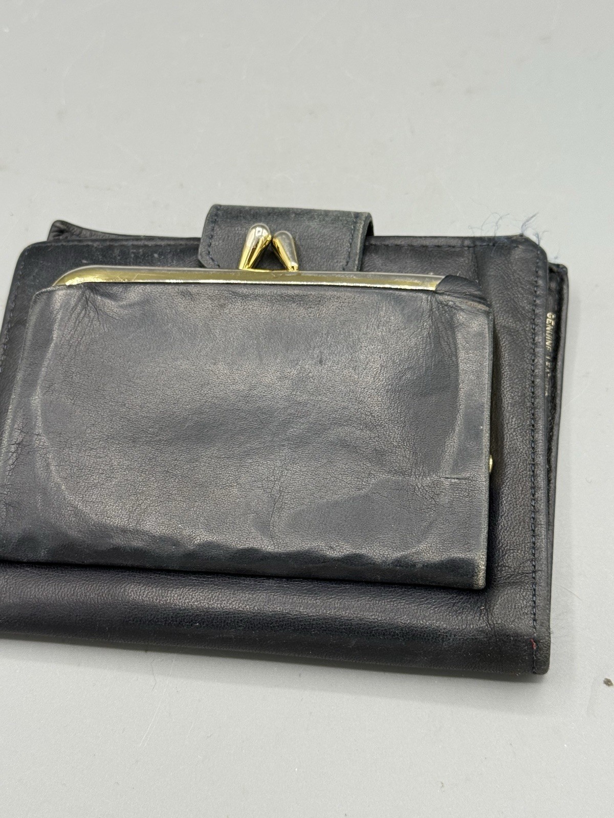Princess Gardner Black Leather Wallet Kiss Lock Coin Purse ID Window