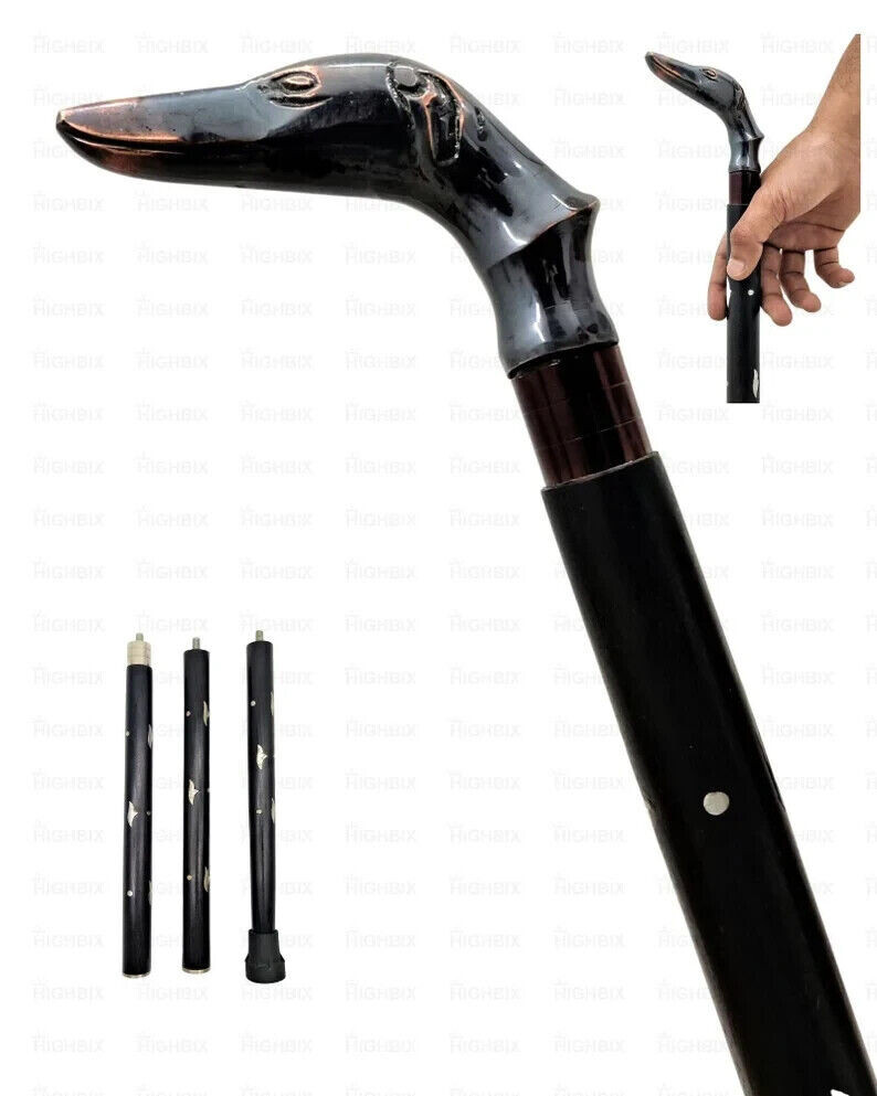 Stylish Walking Wooden Stick/Cane 36” Antique Design Brass Dog Head Handle Gift