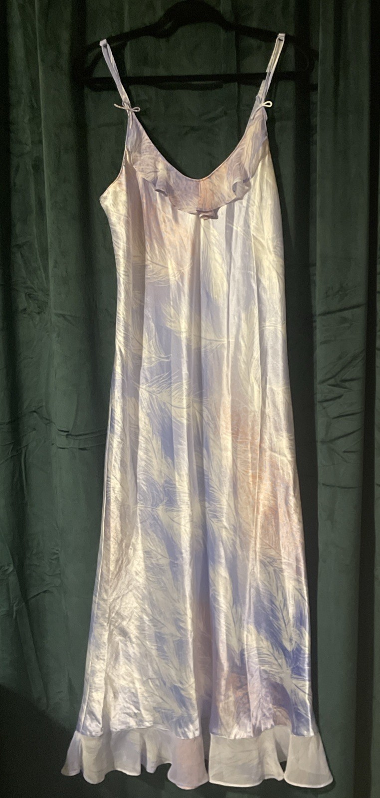 Oscar De La Renta Pastel Pink & Blue Feather Pattern Slip Dress Vintage Large