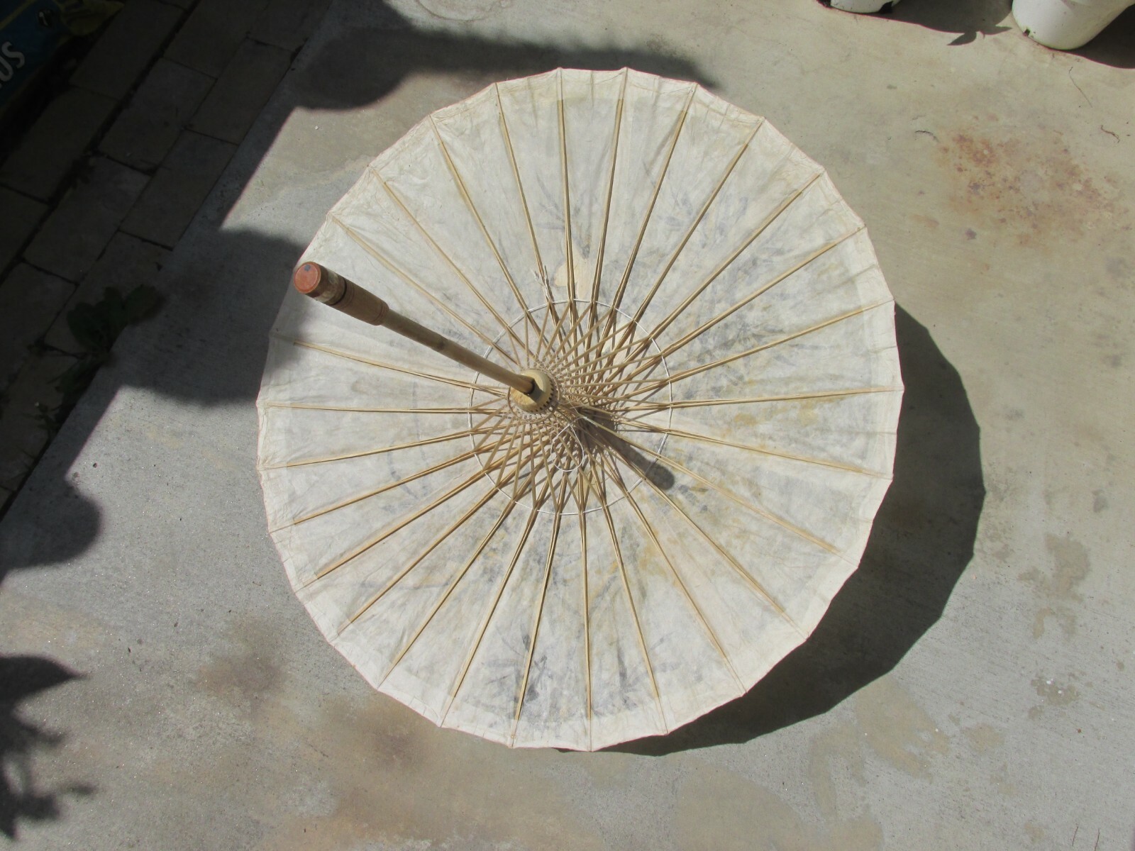 Vintage Asian Sun Parasol Hand Painted Butterflies Rice Paper and Bamboo Handle