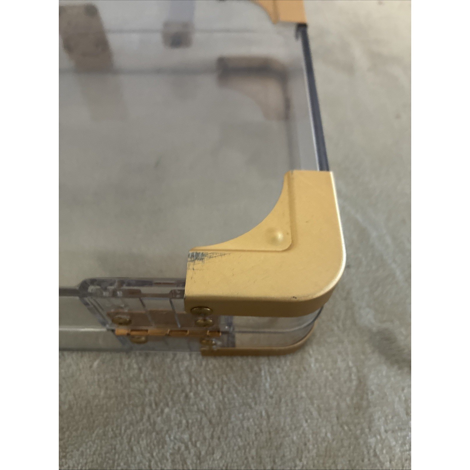 Vintage Clear Lucite Acrylic Box Purse 9.5×7.5×2.5″ Gold Hardware