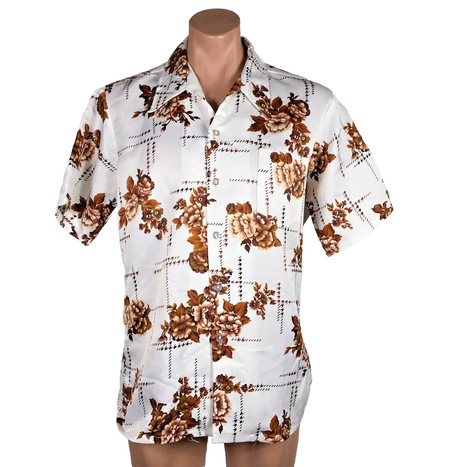 Vintage 70s Hippie Hawaiian White Brown Paul Howard California Polyester Disco