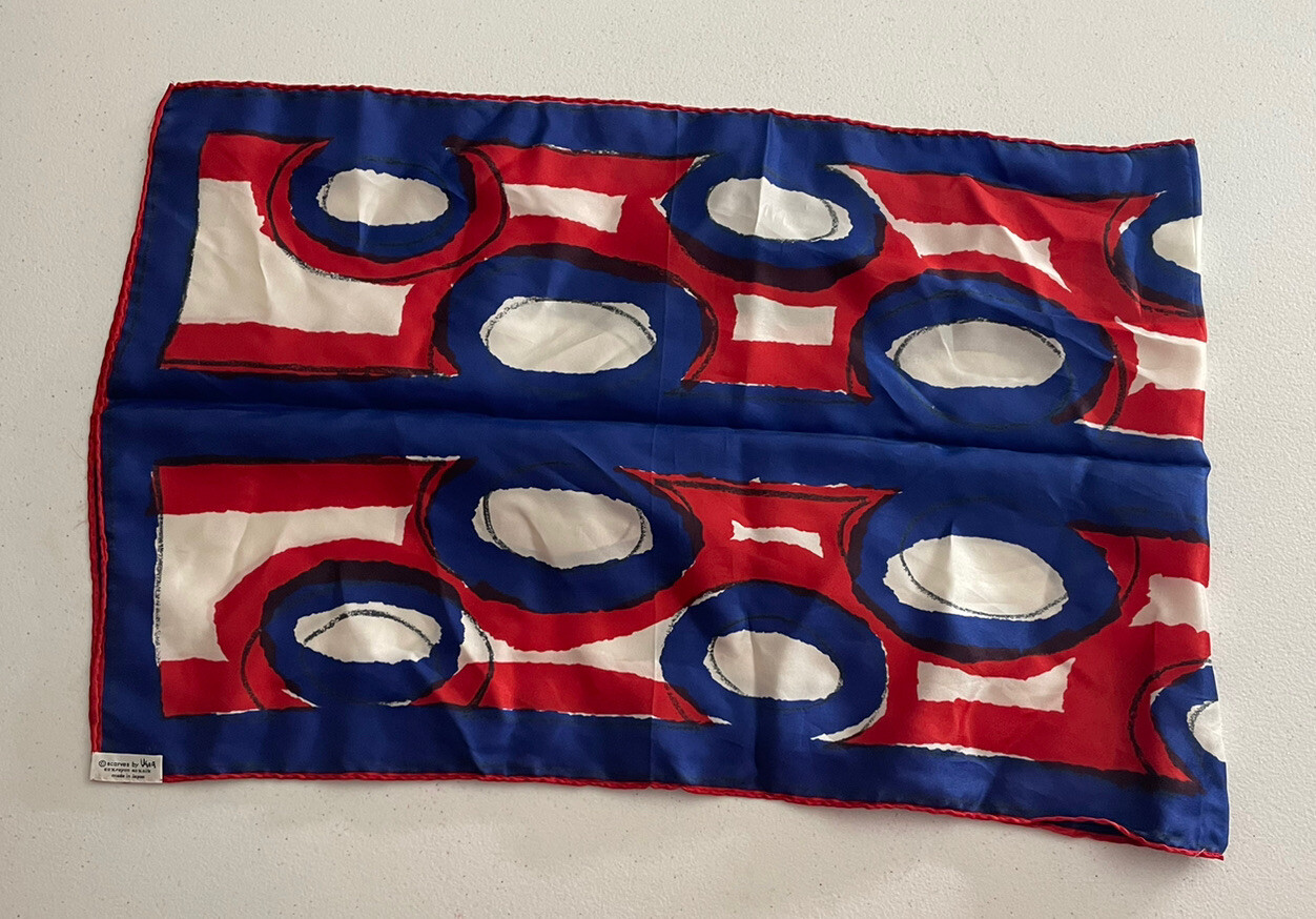 Vintage Vera Neumann Scarf Red Blue Abstract Circles Fashion Mid Century Modern