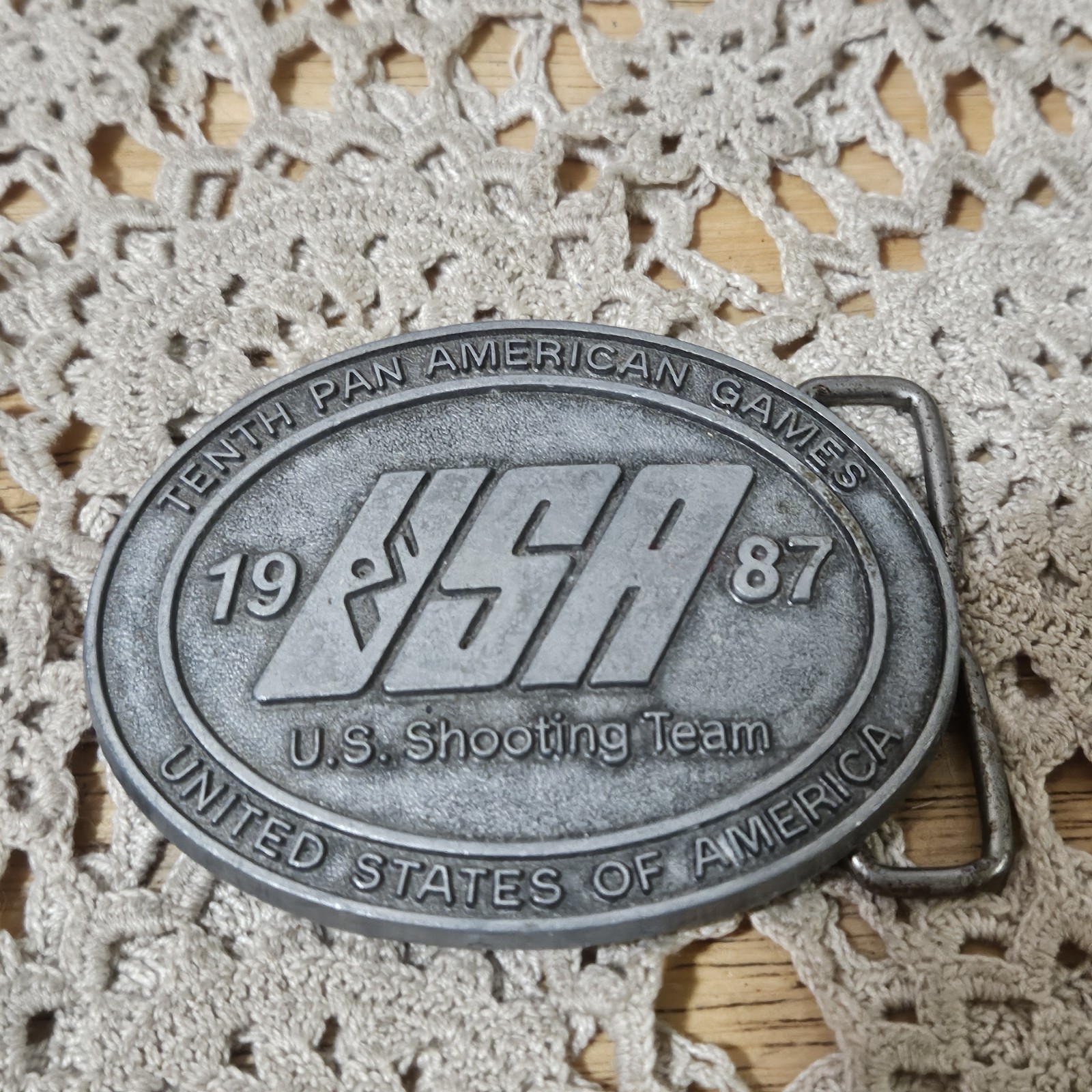 1987 United States America USA Shooting Team Belt Buckle 10th Pan American Games