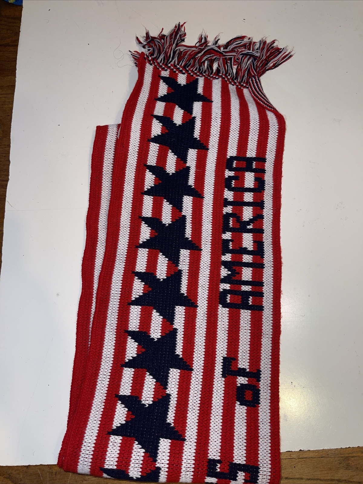 Knitmakers USA Scarf Red White Blue 94” Made In USA